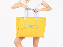 Load image into Gallery viewer, (Orange) Sewn Rope &#39;Summer&#39; Letter Fringed Canvas Tote Bag