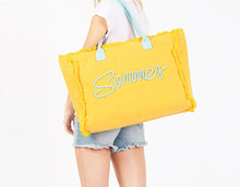 Load image into Gallery viewer, (Orange) Sewn Rope &#39;Summer&#39; Letter Fringed Canvas Tote Bag