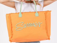 Load image into Gallery viewer, (Orange) Sewn Rope &#39;Summer&#39; Letter Fringed Canvas Tote Bag