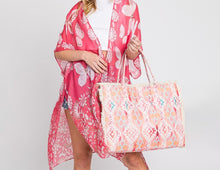 Load image into Gallery viewer, (Coral) Boho Diamond Pattern Fringe Tote Bag