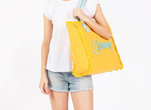 Load image into Gallery viewer, (Orange) Sewn Rope &#39;Summer&#39; Letter Fringed Canvas Tote Bag
