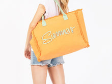 Load image into Gallery viewer, (Orange) Sewn Rope &#39;Summer&#39; Letter Fringed Canvas Tote Bag