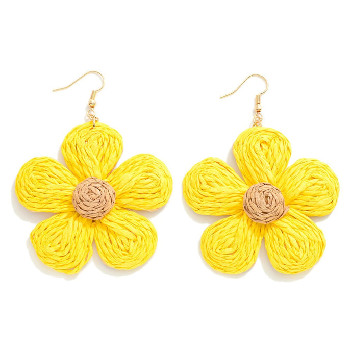 Raffia Flower Drop Earrings (Yellow)