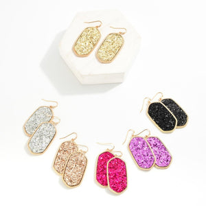 Long Glitter Hexagon Drop Earrings
(Pink)