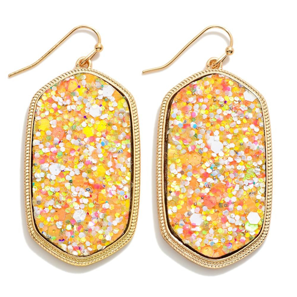 Long Glitter Hexagon Drop Earrings
(Orange Multi)