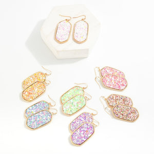 Long Glitter Hexagon Drop Earrings
(Pink Multi)