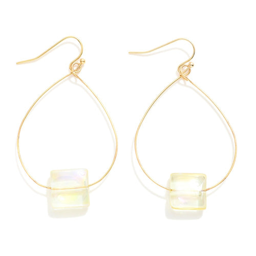 Metal Wire Teardrop Drop Earrings Featuring Glass Crystal