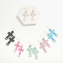 Load image into Gallery viewer, (Dark Pink) Nesting Painted Metal Cross Drop Earrings