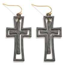 Load image into Gallery viewer, (Black) Nesting Painted Metal Cross Drop Earrings