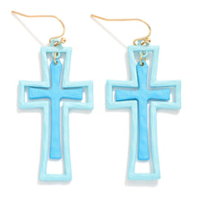 Load image into Gallery viewer, (Blue) Nesting Painted Metal Cross Drop Earrings