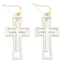 Load image into Gallery viewer, (White) Nesting Painted Metal Cross Drop Earrings