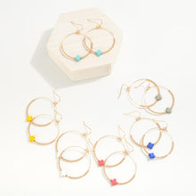 Load image into Gallery viewer, Metal Tone Beaded Hoop Earrings With Dainty Coated Cross Bead Focal
(Yellow)