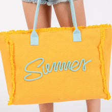 Load image into Gallery viewer, (Orange) Sewn Rope &#39;Summer&#39; Letter Fringed Canvas Tote Bag