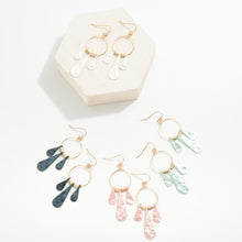 Load image into Gallery viewer, Metal Wire Hoop Drop Earrings Featuring Hammered Metal Tassels (Lavender)