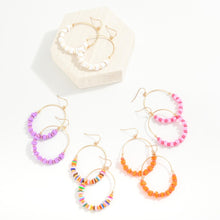 Load image into Gallery viewer, Linked Half Hoop and Mixed Media Beaded Drop Earrings Featuring Puka Shell and Wood Beads