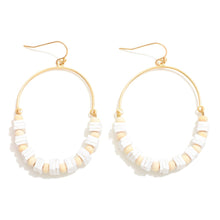 Load image into Gallery viewer, Linked Half Hoop and Mixed Media Beaded Drop Earrings Featuring Puka Shell and Wood Beads