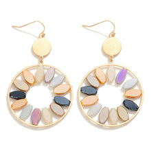 Load image into Gallery viewer, Metal Drop Earrings With Iridescent Beaded Flower Petals (Dark Multi)
