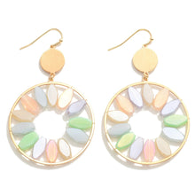 Load image into Gallery viewer, Metal Drop Earrings With Iridescent Beaded Flower Petals (Pastel)