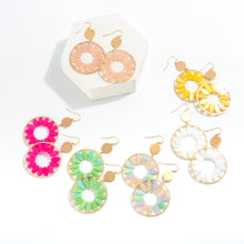 Load image into Gallery viewer, Metal Drop Earrings With Iridescent Beaded Flower Petals (Pastel)