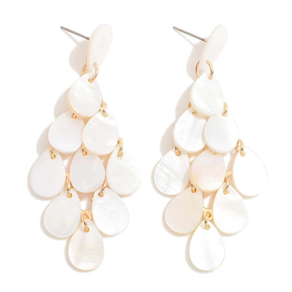 Pearlescent Disc Chandelier Drop Earring (White)