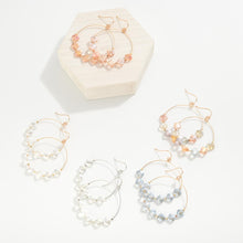 Load image into Gallery viewer, Glass Crystal Clover Beaded Wire Hoop Drop Earrings (Grey)