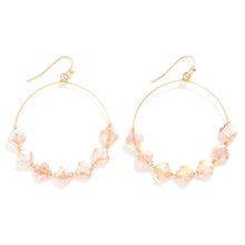 Load image into Gallery viewer, Glass Crystal Clover Beaded Wire Hoop Drop Earrings (Blush Pink)