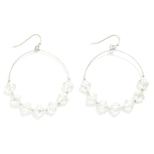 Load image into Gallery viewer, Glass Crystal Clover Beaded Wire Hoop Drop Earrings (Silver)