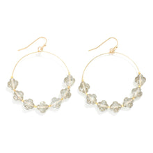 Load image into Gallery viewer, Glass Crystal Clover Beaded Wire Hoop Drop Earrings (Grey)