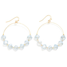 Load image into Gallery viewer, Glass Crystal Clover Beaded Wire Hoop Drop Earrings (Light Blue)