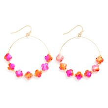 Load image into Gallery viewer, Glass Crystal Clover Beaded Wire Hoop Drop Earrings