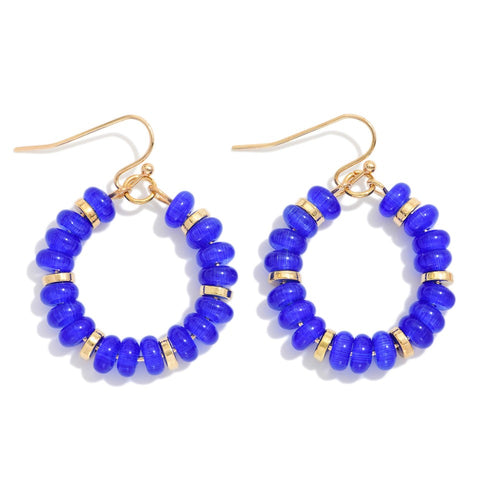 Candy Beaded Hoop Earrings Featuring Gold Tones (Blue)