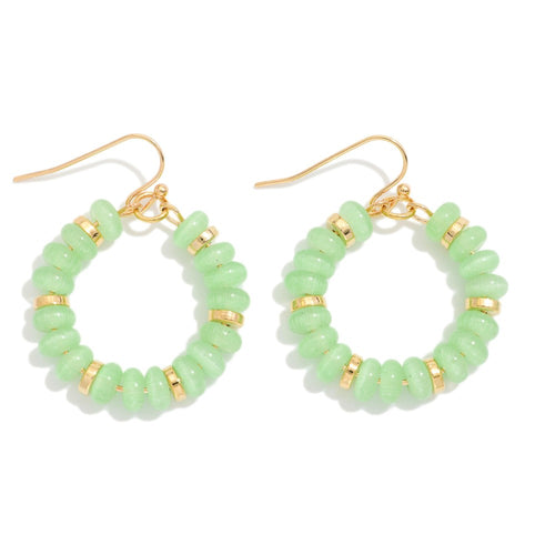 Candy Beaded Hoop Earrings Featuring Gold Tones (Mint)