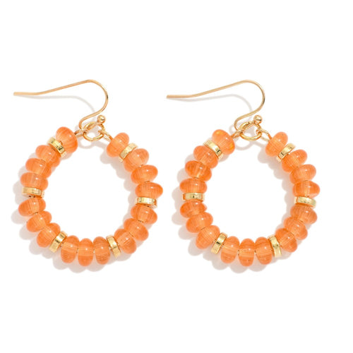 Candy Beaded Hoop Earrings Featuring Gold Tones (Red)