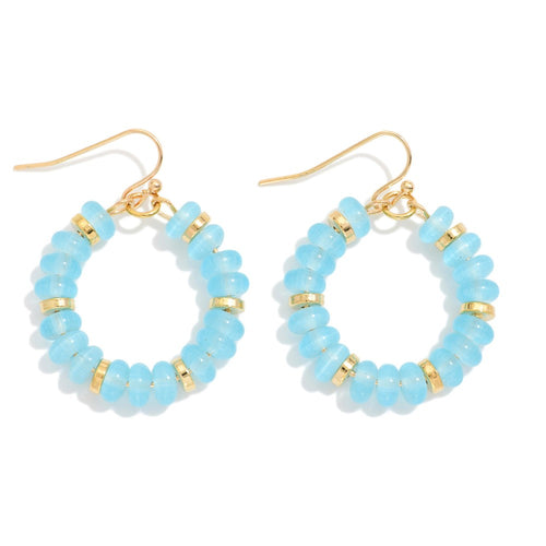 Candy Beaded Hoop Earrings Featuring Gold Tones (Turquoise)