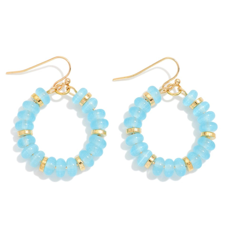 Candy Beaded Hoop Earrings Featuring Gold Tones (Turquoise)