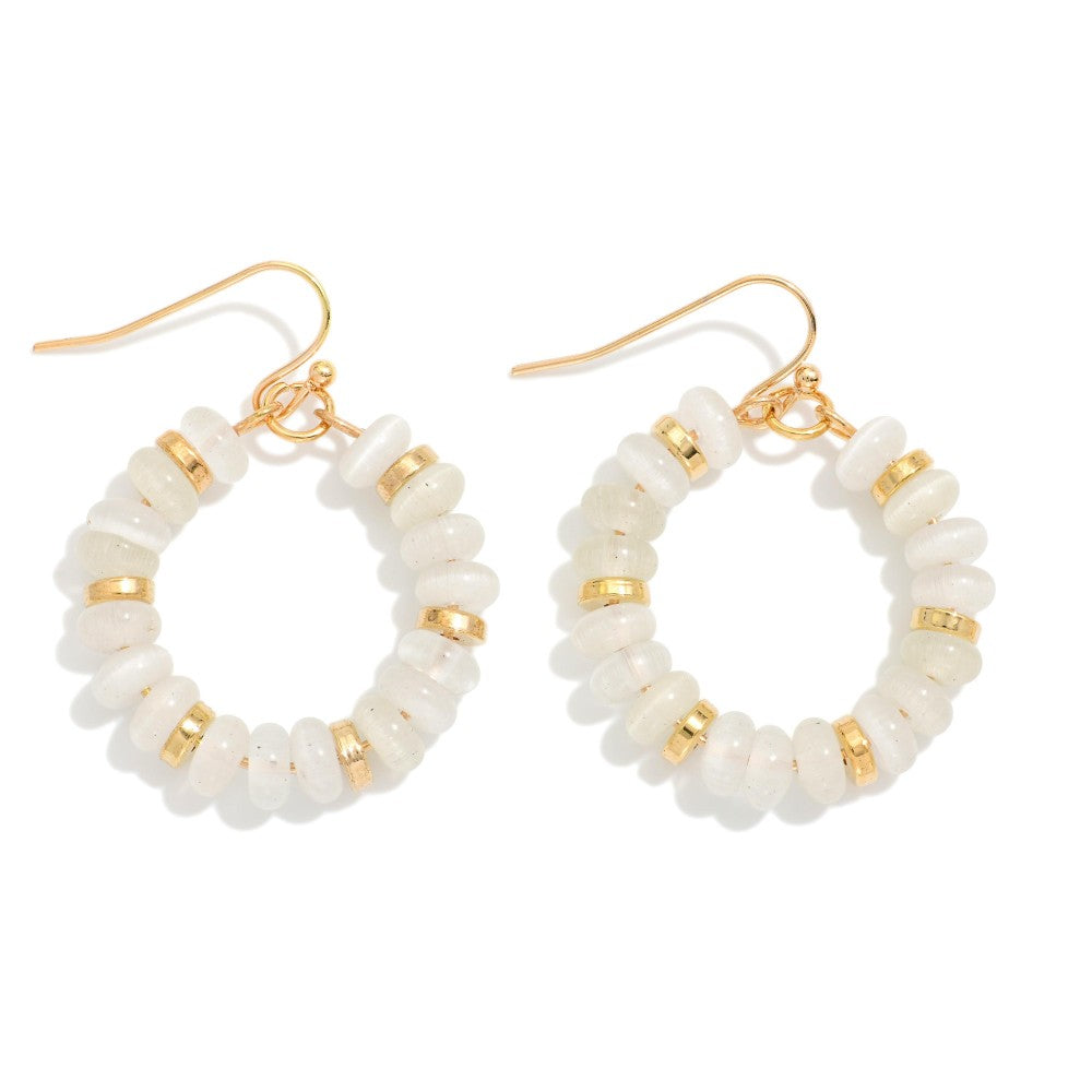 Candy Beaded Hoop Earrings Featuring Gold Tones (White)