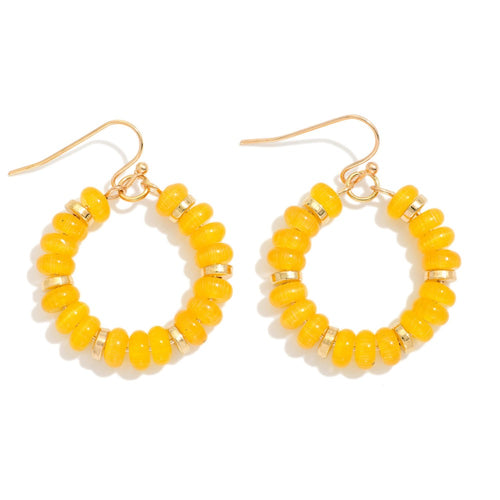 Candy Beaded Hoop Earrings Featuring Gold Tones (Yellow)