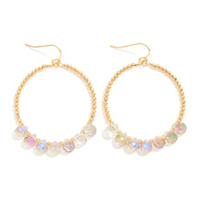 Load image into Gallery viewer, Beaded Hoop Drop Earrings Featuring Metal Tones &amp; Glass Crystal Teardrop Beads (Abalone)
