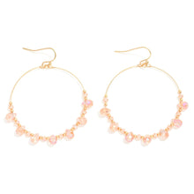 Load image into Gallery viewer, Beaded Wire Hoop Drop Earrings Featuring Glass Crystal Teardrop Beads (Pink)