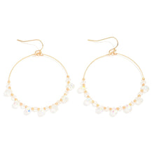 Load image into Gallery viewer, Beaded Wire Hoop Drop Earrings Featuring Glass Crystal Teardrop Beads (Crystal)