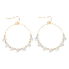 Load image into Gallery viewer, Beaded Wire Hoop Drop Earrings Featuring Glass Crystal Teardrop Beads (Blue)