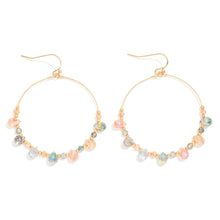 Load image into Gallery viewer, Beaded Wire Hoop Drop Earrings Featuring Glass Crystal Teardrop Beads (Multi)