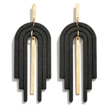 Load image into Gallery viewer, Linked Wood Arch Drop Earrings With Gold Tone Accent (Black)