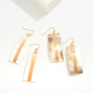 Wire Wrapped Rectangular Shell Drop Earrings (Gray)
