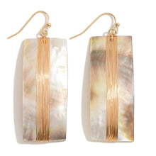 Load image into Gallery viewer, Wire Wrapped Rectangular Shell Drop Earrings (Gray)