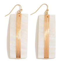 Load image into Gallery viewer, Wire Wrapped Rectangular Shell Drop Earrings (White)