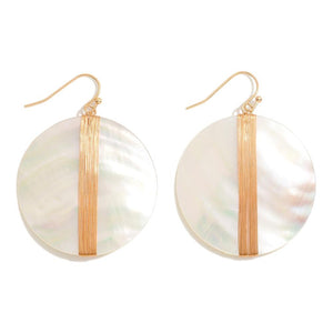 Circular Cut Shell Earrings With Wire Wrap Detail (White)