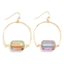 Load image into Gallery viewer, Gold Tone Metal Wire Arch Drop Earrings With Emerald Cut Glass Crystal Bead Charm (Multi)