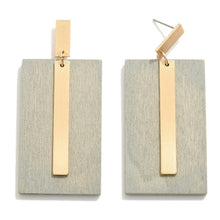 Load image into Gallery viewer, Gray~ Brown Wooden Drop Earrings with Gold Metal Accents