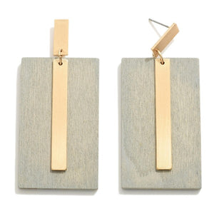 Gray~ Brown Wooden Drop Earrings with Gold Metal Accents